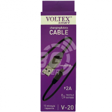 Кабель micro-USB Voltex 2A Nylon V20 Black