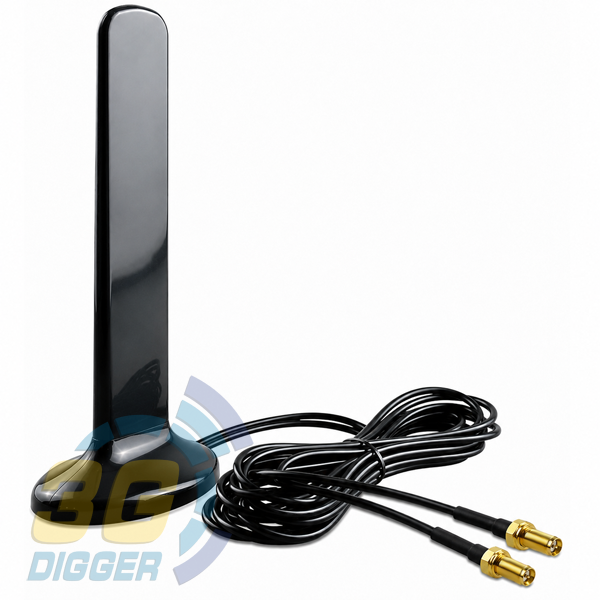 Всеспрямована 3G/4G/5G антена на магніті 12 дБ з коннектором TS9 (MIMO 2x2) 600-6000 МГц