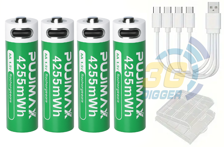 Комплектация PUJIMAX 1.5V AA 4255 mWh (4шт+кабель+коробка)