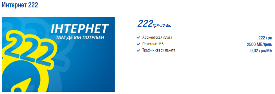 Тариф "Интернет 222"