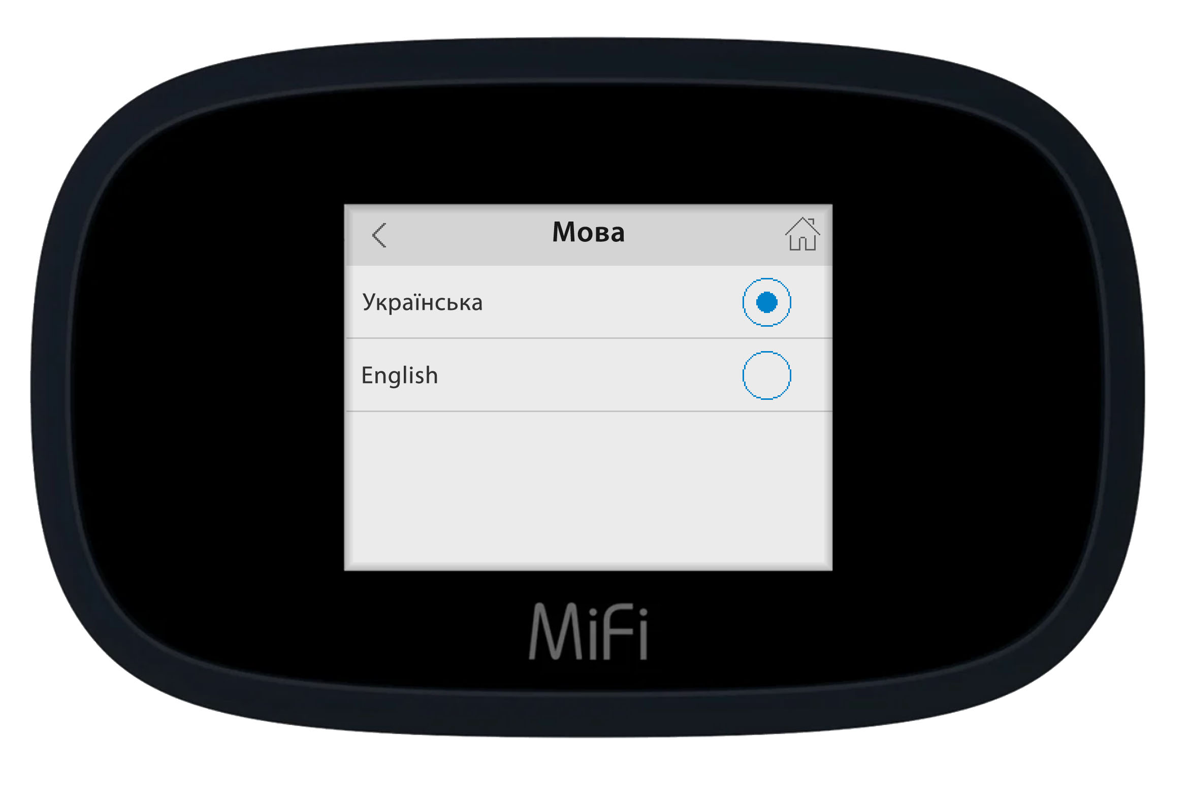 Меню выбора языка через сенсорный дисплей Inseego (Novatel) 8000 (8800L)