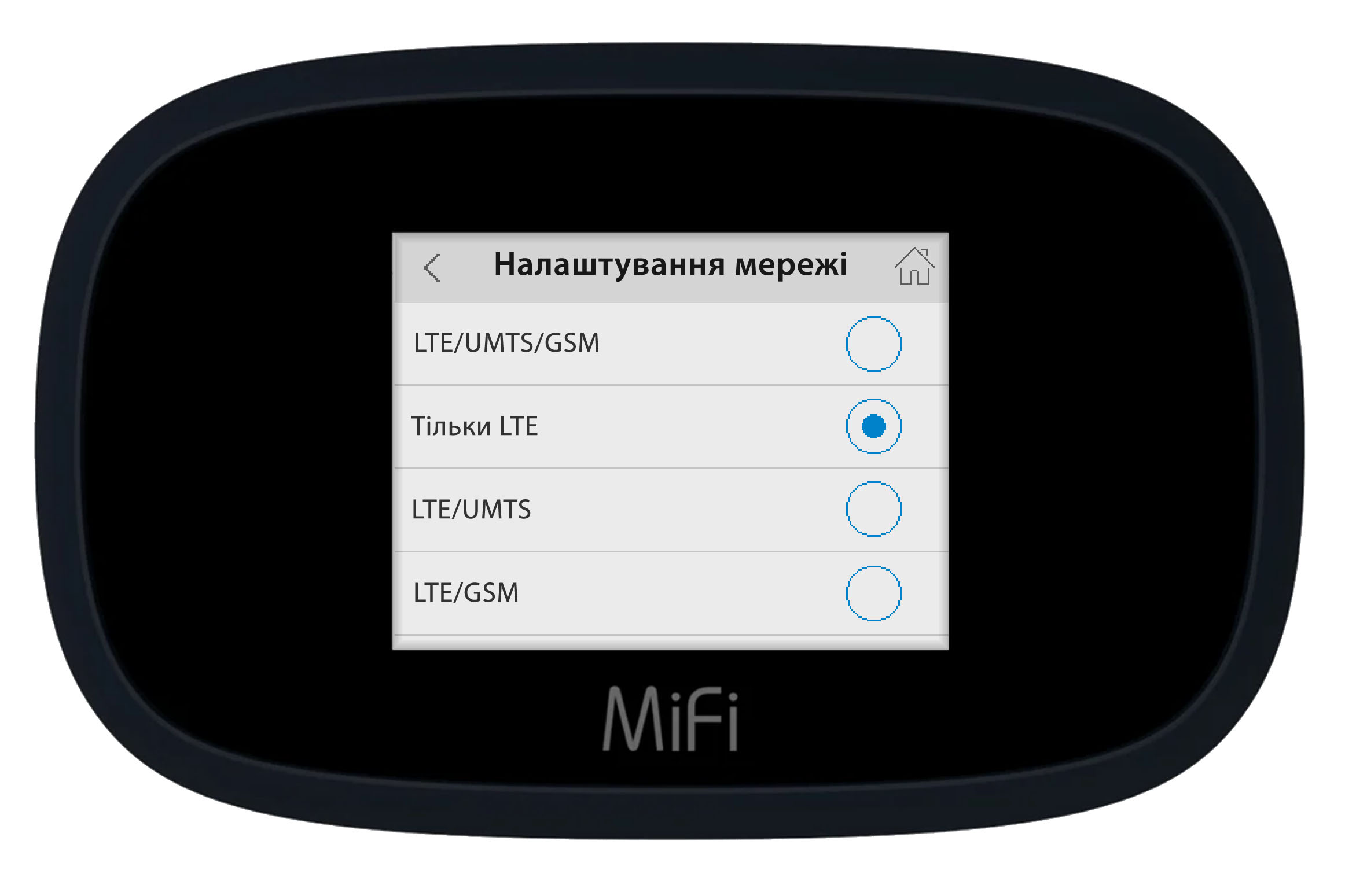 Меню выбора сети через сенсорный дисплей Inseego (Novatel) 8000 (8800L)