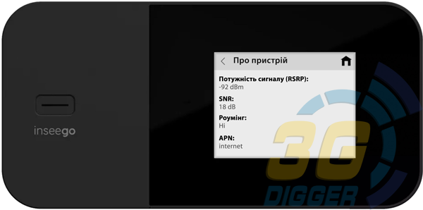 Тип сети и качество сигнала на экране Novatel Inseego M3000/3100/3200